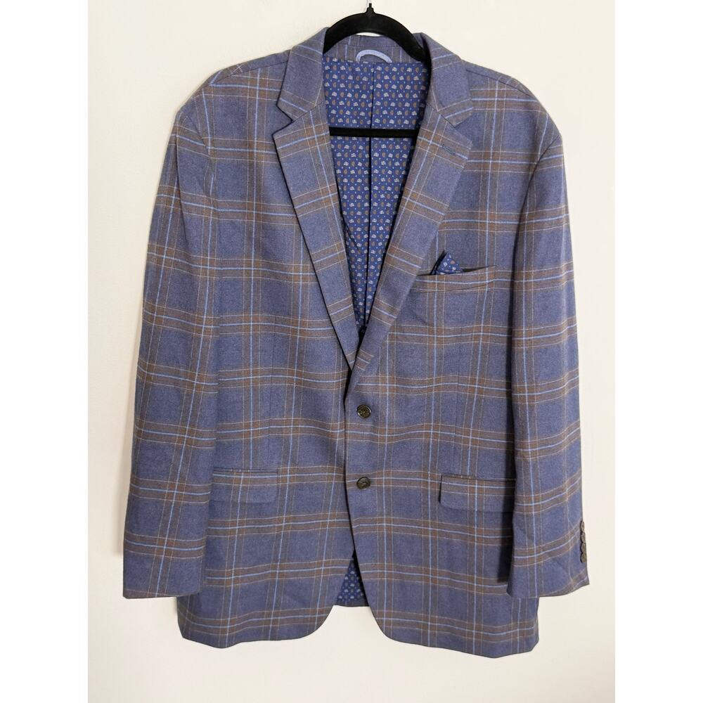 Crown & Ivy Men's Blue and brown Plaid Blazer size 46L